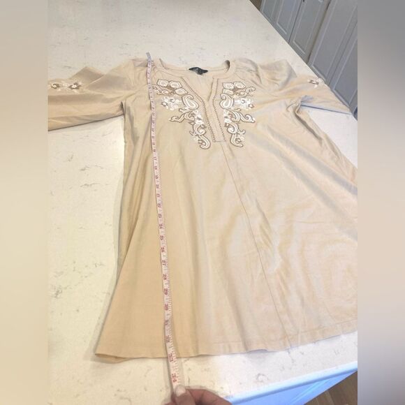 Banana Republic Embroidered Boho Long Bell Sleeve Mini Tunic Dress Small Petite - Picture 9 of 13